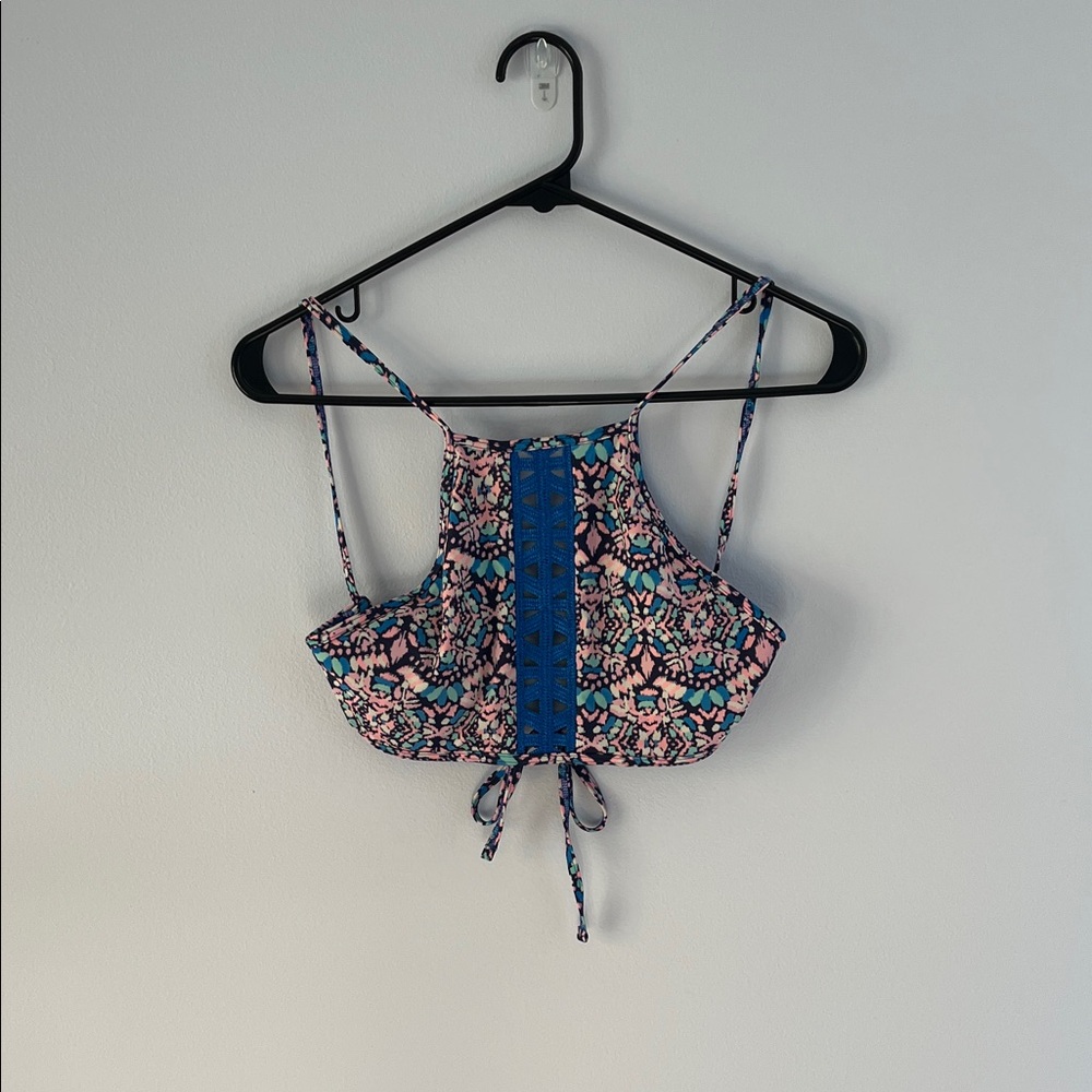 Aerie Blue and Pink Patterned Swim Top